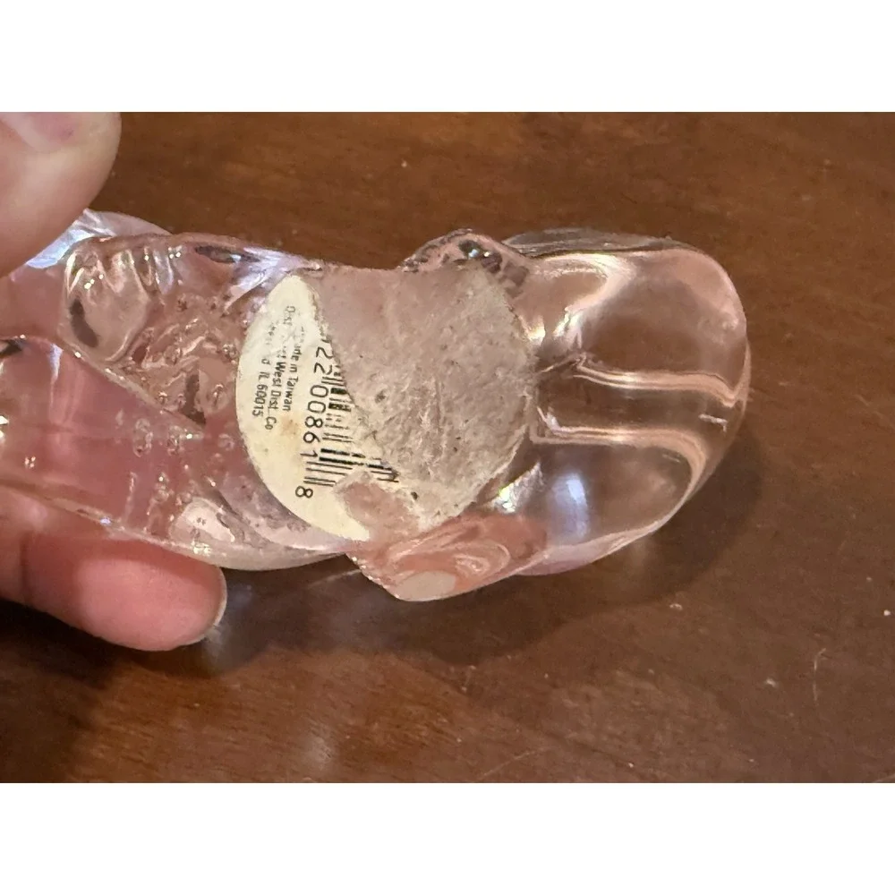 Vintage Pink Art Glass Sleeping Cat Figurine Controlled Bubbles West Dist Co 4
